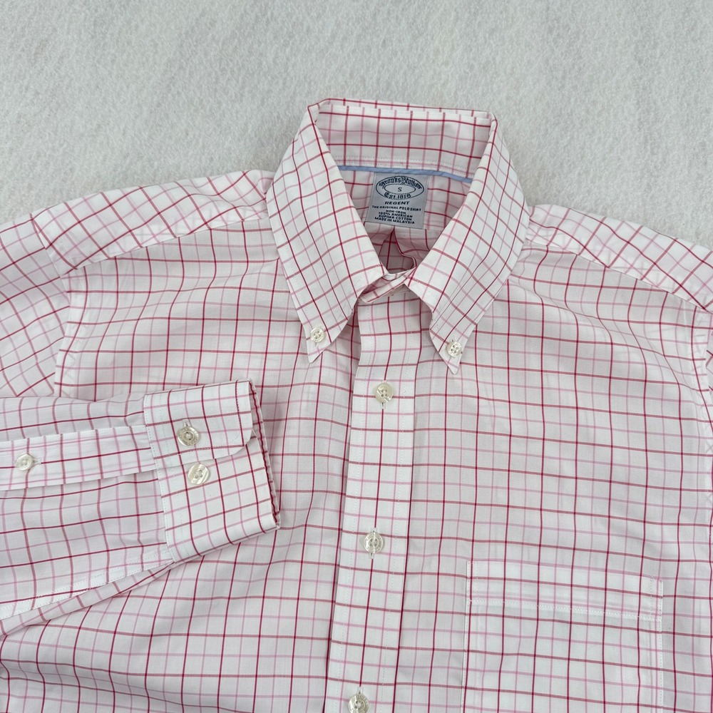 Brooks Brothers Regent Mens Small Long Sleeve Button Down Pink Tattersall Check